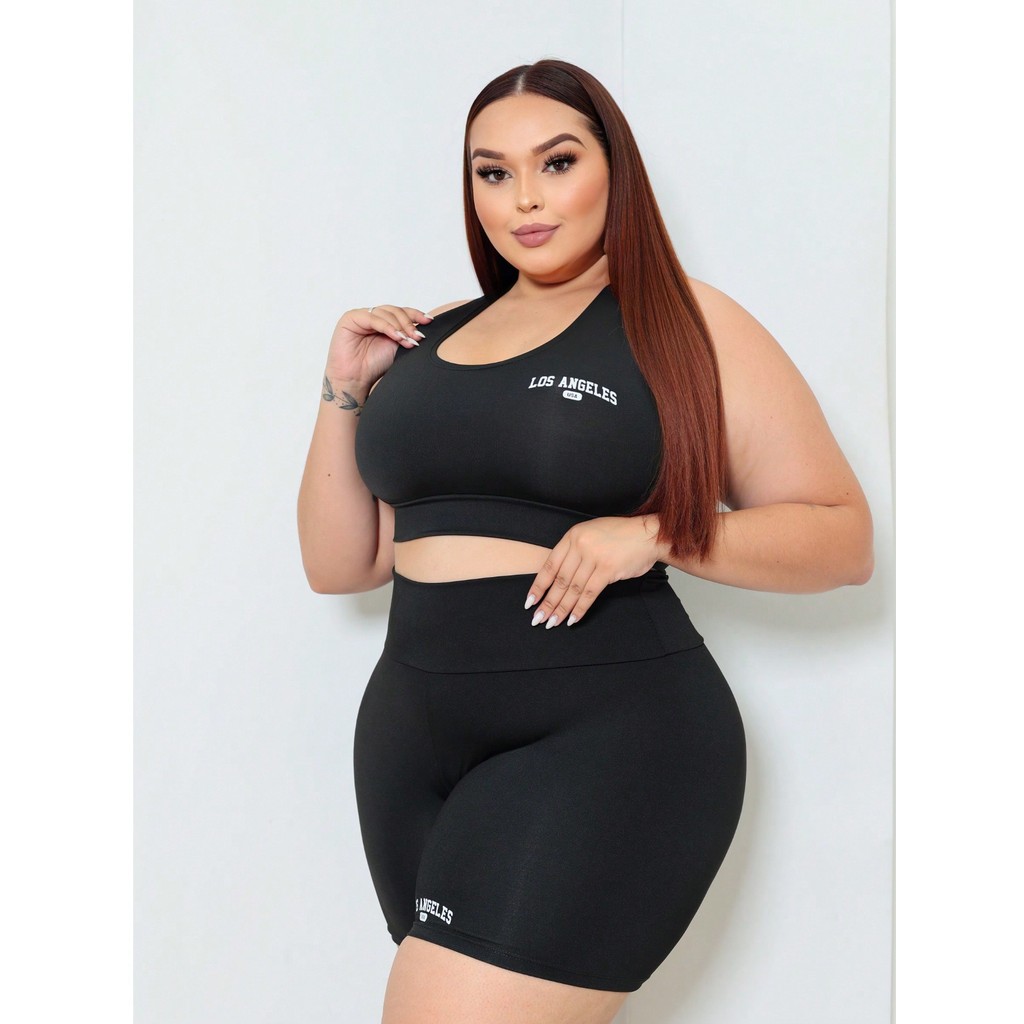 Conjunto Top e Shorts Feminino Plus size Los Angeles fit