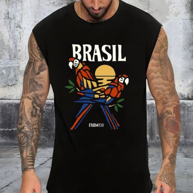 Regata Oversized Sleeveless Masculina Streetwear Estampada Araras Brasil