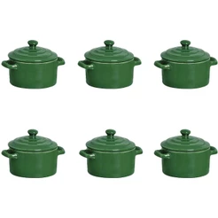 Kit 6 Mini Caçarola Cerâmica Verde Esmaltada 250ml Moderna Panelinha Para Festa Buffet Servir