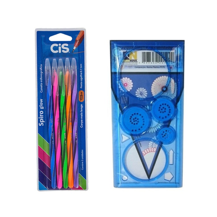 Kit Régua Mágica Espirógrafo +  5 Canetas Spiro - Cis
