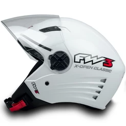 Capacete Moto X Open Classic FW3 Branco Brilhante Tamanho 60 Viseira 2mm Inmetro Forro Removível ABS