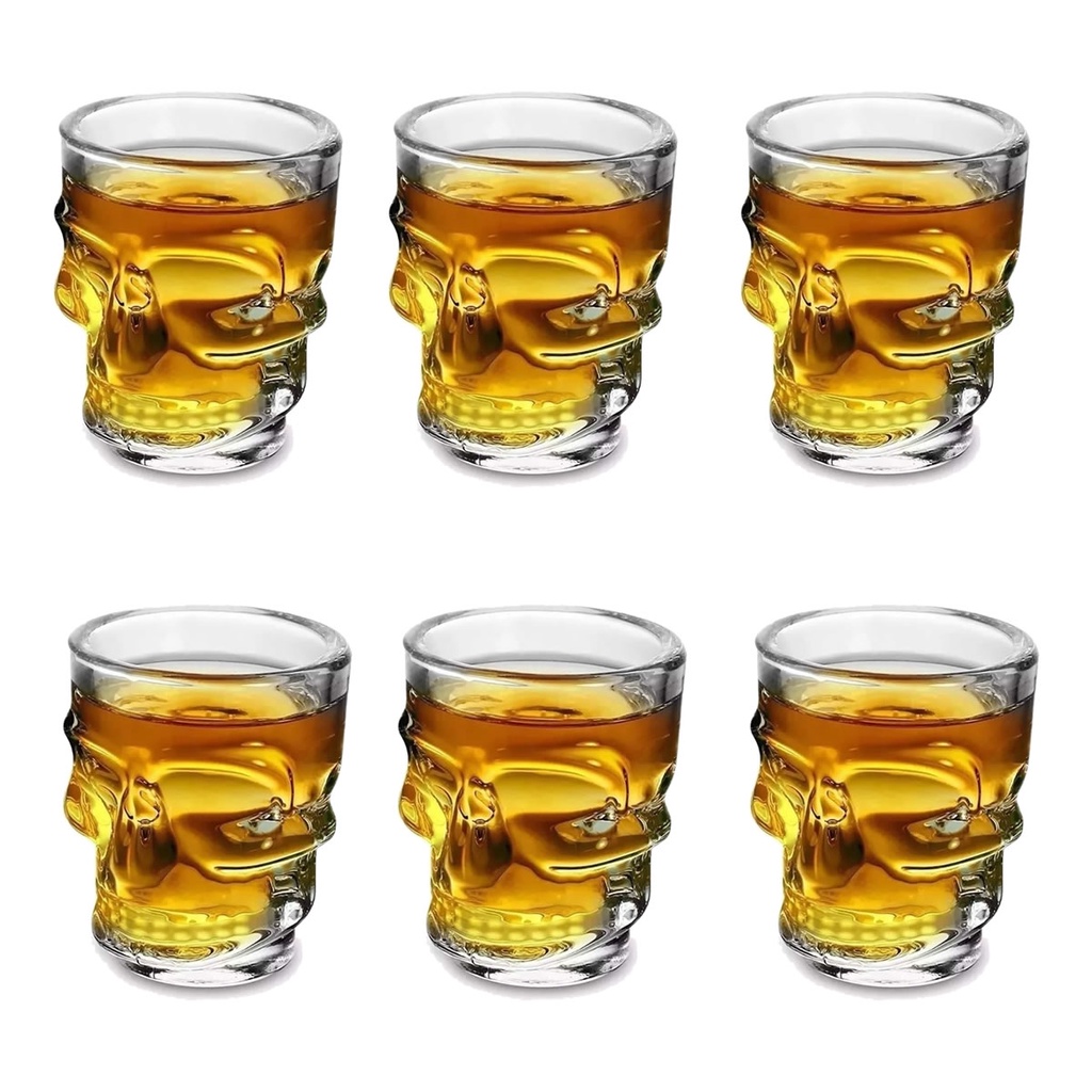 6un COPO VIDRO DOSE SHOT CAVEIRA 50ML CACHAÇA TEQUILA GROSSO
