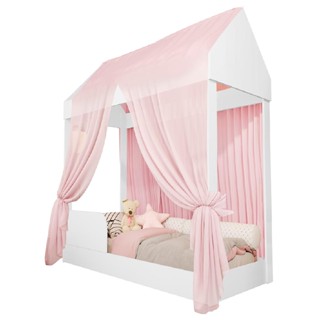 Cama Infantil Montessoriana Crystal Com Voal Rosa