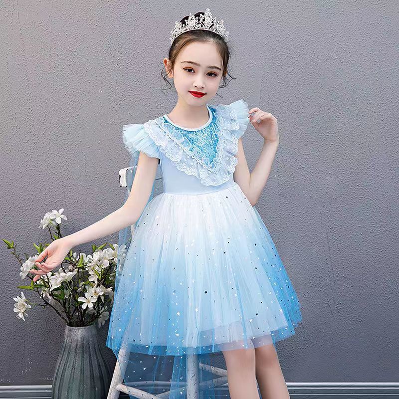 Vestido Elsa de manga curta estilo ocidental para meninas de verão 8 anos Frozen 2 Super Fairy Princess Dress