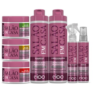 Eico Salão Em Casa Cronograma Profissional Shampoo e Condicionador 800ml + Máscaras + Spray Leave-in + Tônico Antiqueda