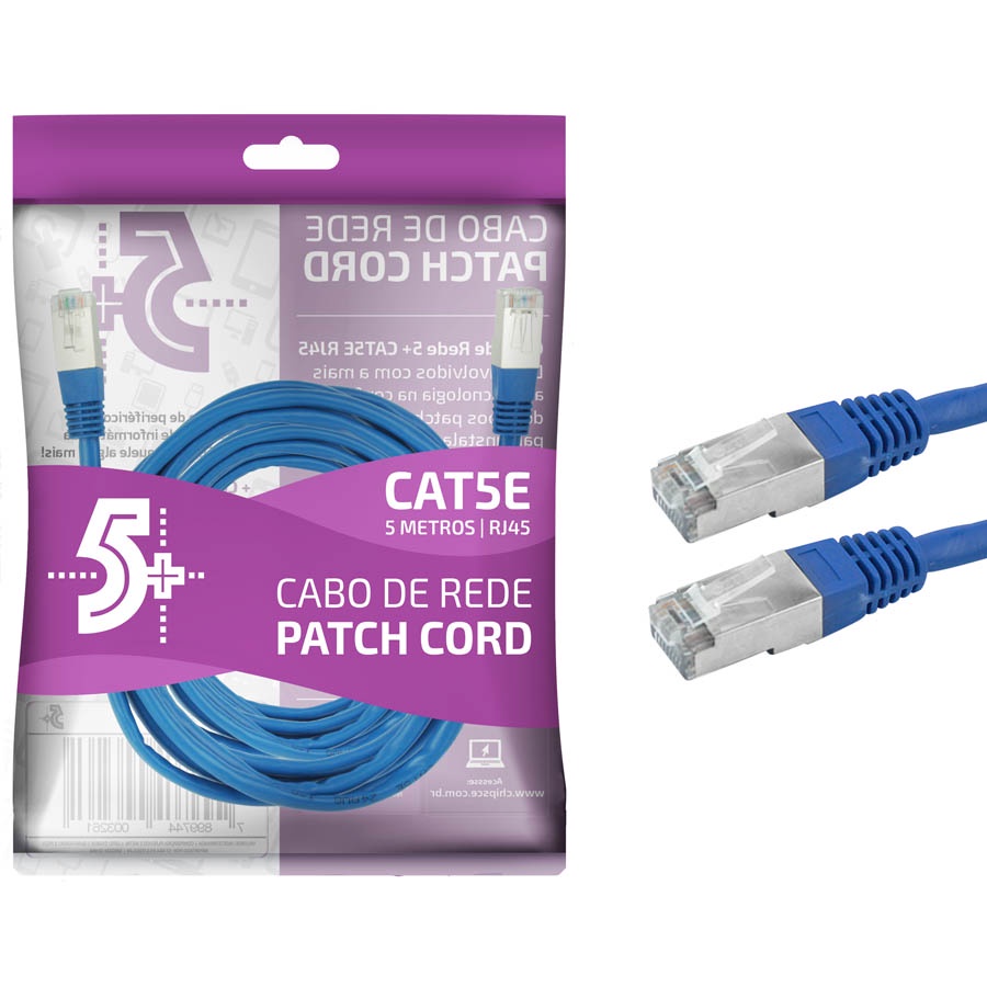 Cabos De Rede Patch Cord Cat5e Rj45 Ftp 5m Azul Blindado