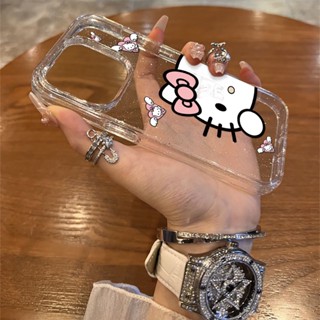 Capa para telefone Hello Kitty Flying Love Hello Kitty Cartoon Transparente Rhinestone Resistente a choques Adequado para iPhone 11promax 13promax 14promax 15promax 15promax 14pro 13pro 15 14 13 12 11 pro max xr x xs max 7 8 mais Capa protetora para telef