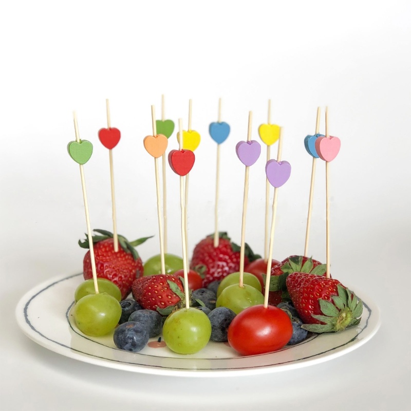 100PCS 12cm Contas De Coração Bambu Palitos De Frutas Buffet Cupcake Garfo Salada De Sobremesa Sanduíche Dente