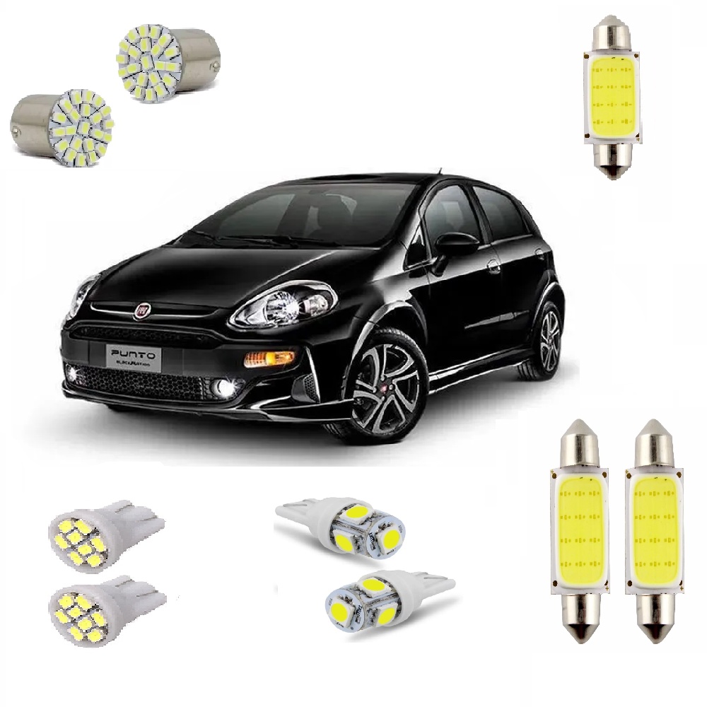 Kit Lâmpadas Led Fiat Punto Teto Placa Ré Farol Super Branca