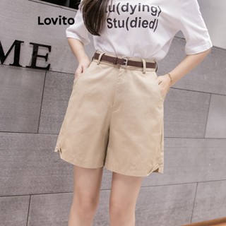 Lovito Casual Shorts Feminino Liso Básico com Bolso LNE30047 (Cáqui/Branco/Preto)