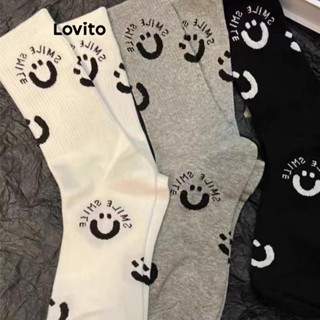 Lovito Meias Coloridas Casuais Com Padrão De Desenho Animado Para Mulheres LNA38193 (Cinza/Branco/Preto)
