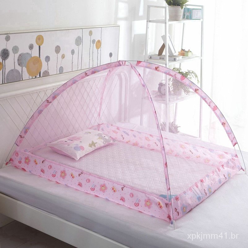 Bebê Folding Netting Mosquito Net Kids Bed | Bebê e criança pequena Berço Bed Set, Mosquiteiro de suspensão, Bar Frame | Proteja seu bebê de quedas ou mordidas rosa 90 MOM-120CM 2QED