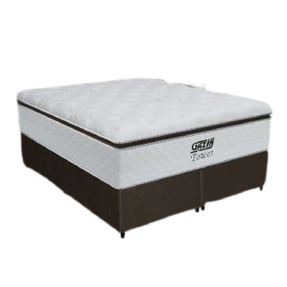 Cama Box Queen Colchão De Molas Ensacadas Tower Gazin 158x198x72cm Branco / Marrom - Home & Living