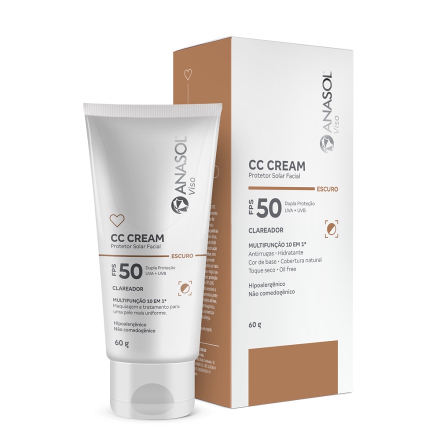 CC Cream Anasol Viso Com Proteção Solar Fps 50 - 60g - Cor Escura em Oferta na Shopee