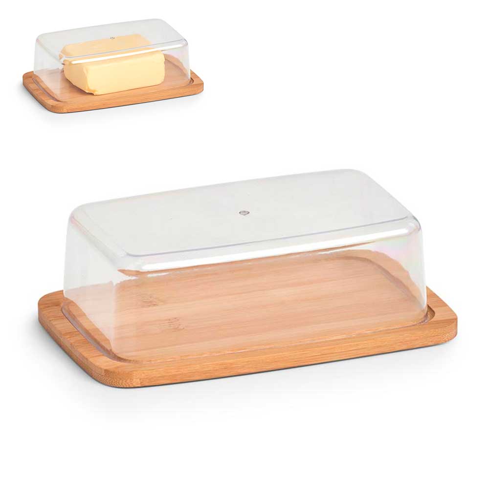 Porta manteiga bambu com tampa de acrílico tábua ecokitchen para frios frutas queijos manteigueira pote alimentos petiscos geladeira bamboo