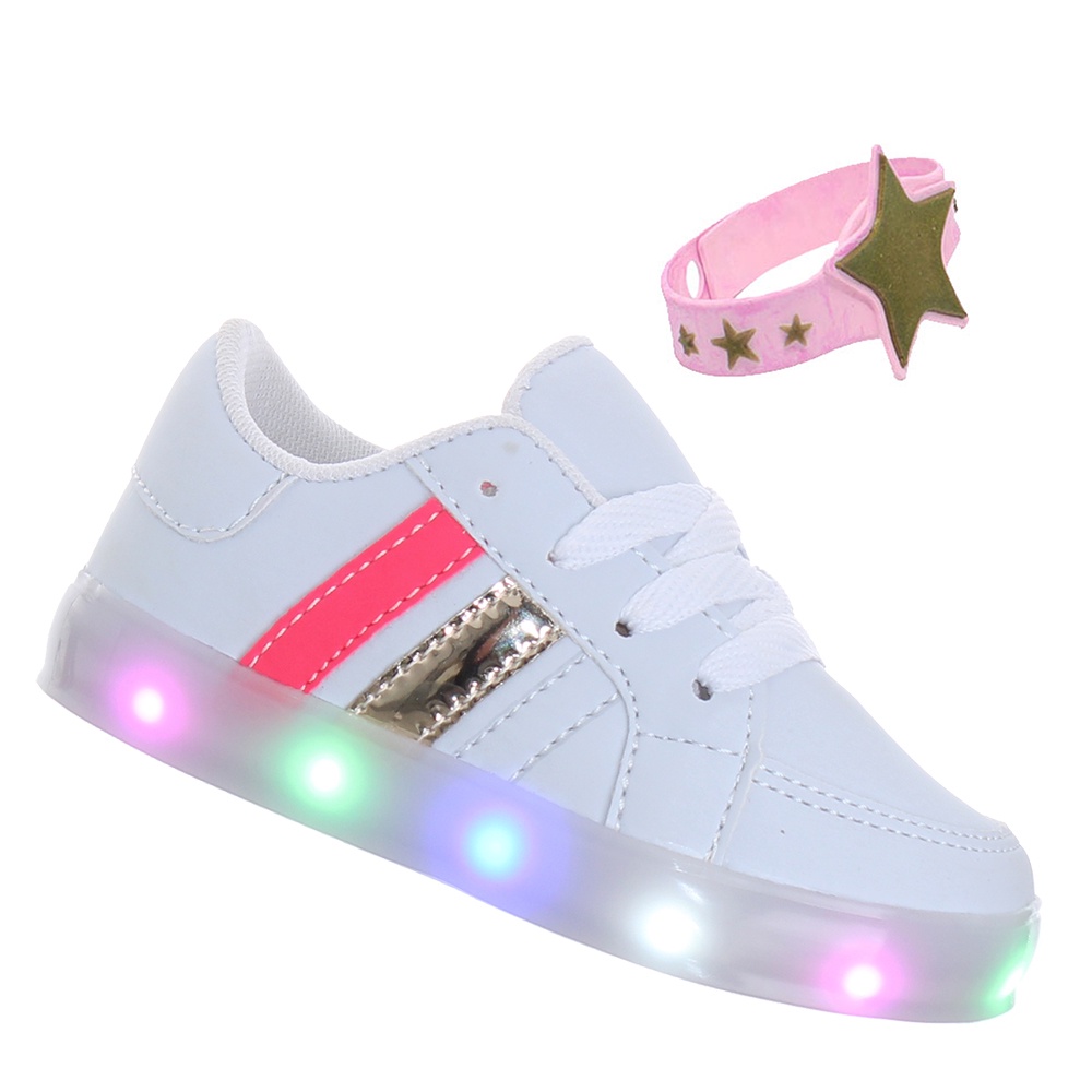 Tenis Led Luminoso com Luz Pisca Branco dourado rosa Infantil juvenil