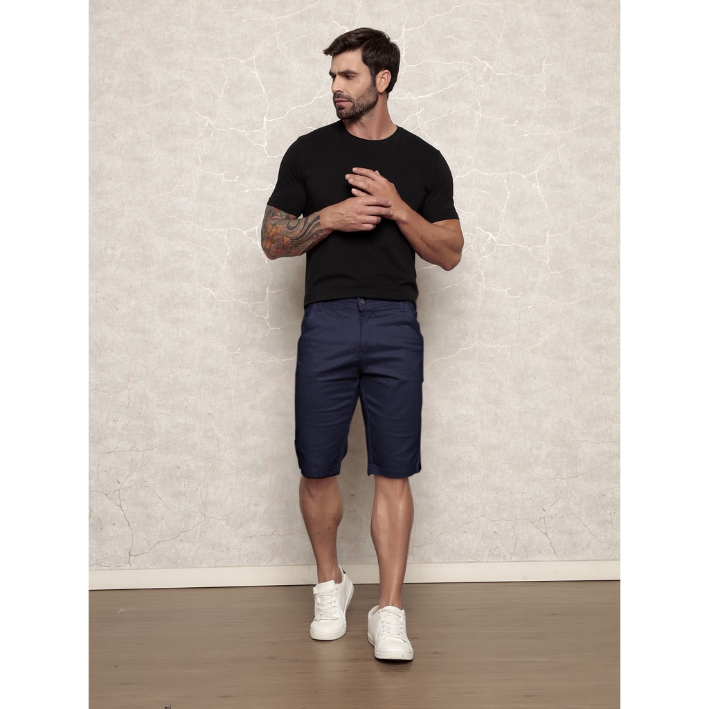 Bermuda De Sarja Masculina Slim Color Alfaiataria Sport Fino Azul Marinho