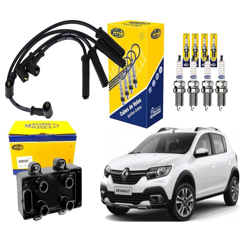 Kit bobina , cabos e jogo velas Sandero 1.6 8v 2008 a 2017 em Oferta na Shopee