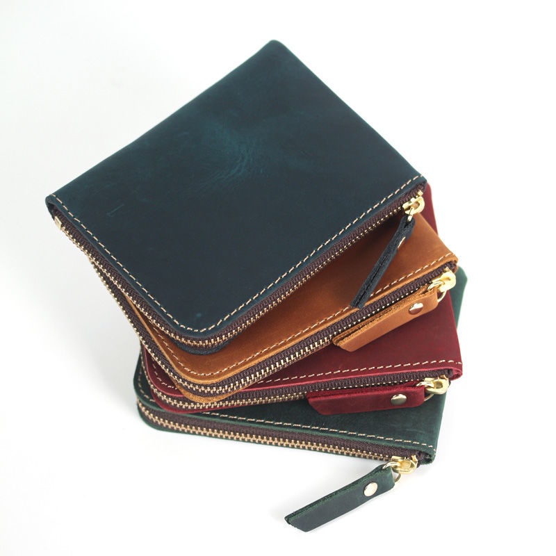 Bolsa de moedas de couro Crazy Horse Bolsa de moedas de couro genuíno Bolsa com zíper Bolsa de moedas Macaron Carteira d