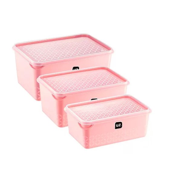 Kit 3 Potes Multiuso Retangular Rosa UZ
