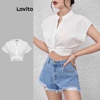 Lovito Elegante Blusa Crop com Nó para Mulheres L74ED105