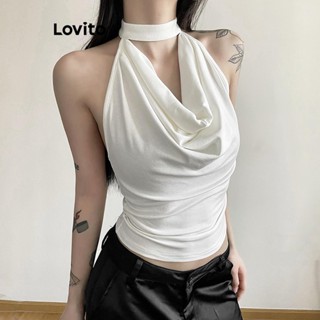Lovito Regata Feminina Elegante Lisa Sem Costas Com Gola Halter LNL42140