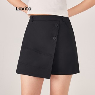 Lovito Saias Casuais Com Botões E Estrutura Lisa Para Mulheres LNE33103 (Cáqui/Branco/Preto)