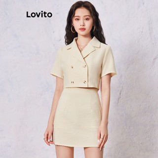 Lovito Conjunto de Saia de Tweed Simples para Mulheres LNE16208 (Alperce)
