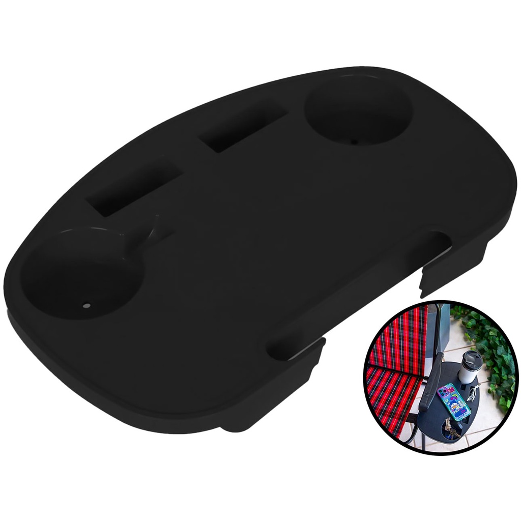Mesa Portátil Lateral P/ Cadeira De Praia Piscina Porta Copos Suporte Celular Cor Preta - Sports & Outdoors