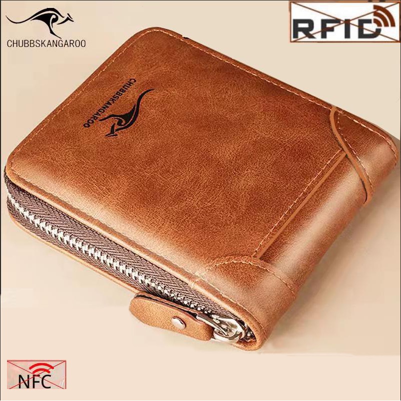 Carteira De Couro Masculina Europeia E Americana Com Porta-Cartões Anti-Roubo em Oferta na Shopee