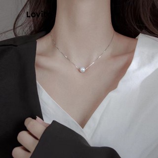 Lovito Casual Colar Feminino Liso com Pérolas LFA01150 (Prateado)