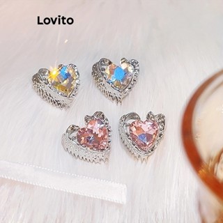 Lovito Brincos De Pedra Lunar Doce Casual De Textura Lisa De Metal Coração Para Mulheres LCS05124