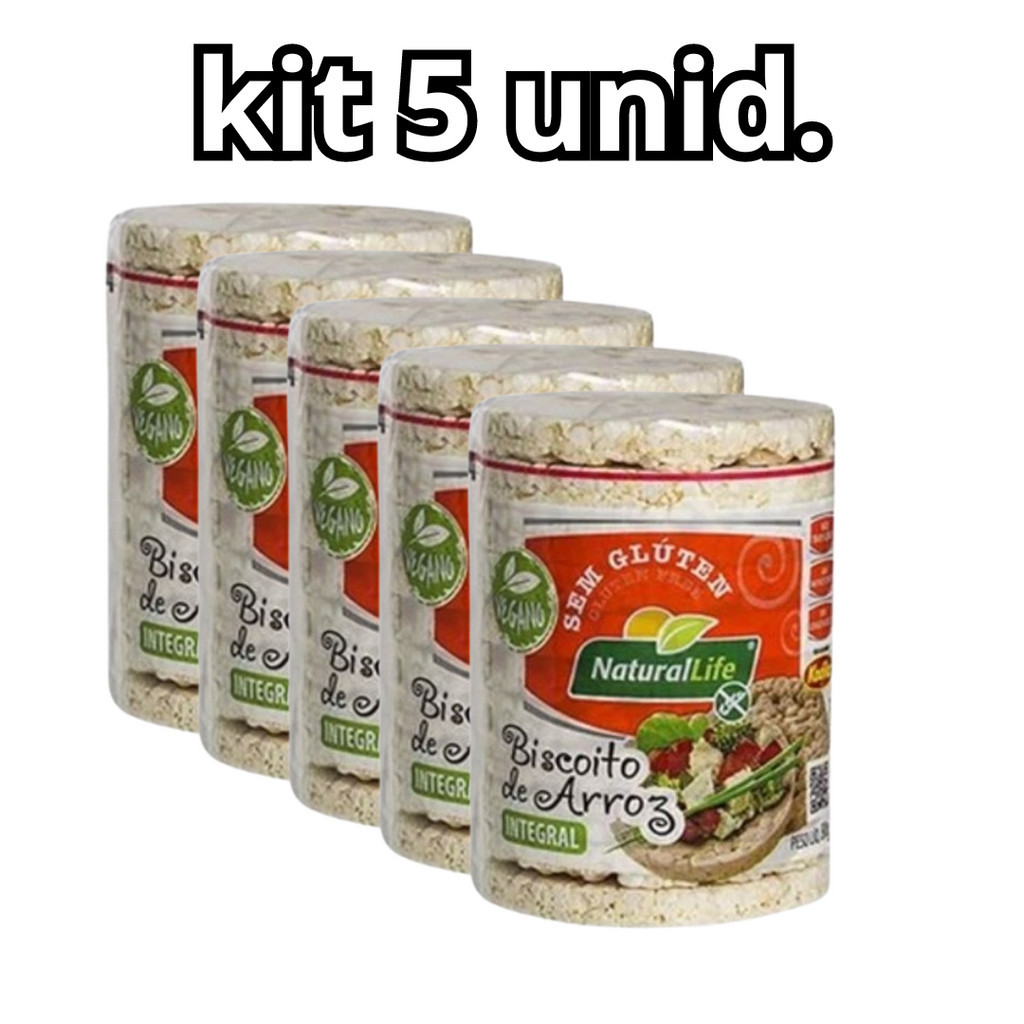 KIT 5 unid Biscoito de Arroz Integral NaturalLife Kodilar 80g em Oferta na Shopee