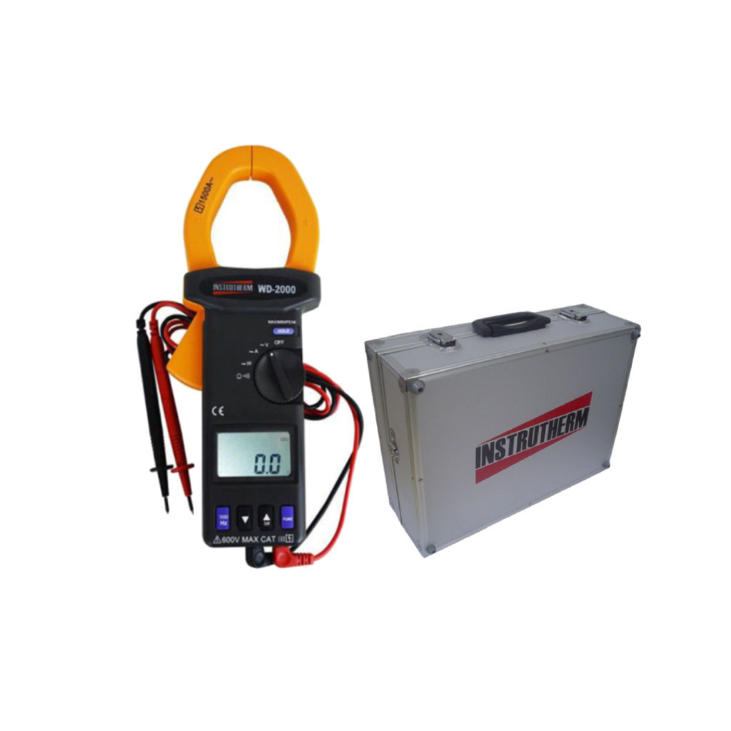 Kit Wattímetro Digital 600V A 1500A Rms Pico Harmônicas Wd-2000 Portátil Instrutherm Estojo Maleta