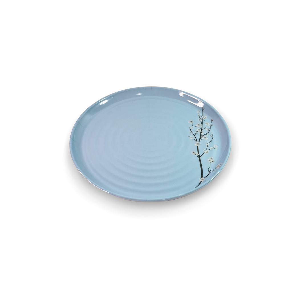 Prato Sobremesa Sakura Azul 19cm Melamina AD Importação  – Prato Raso Azul Psicodélico