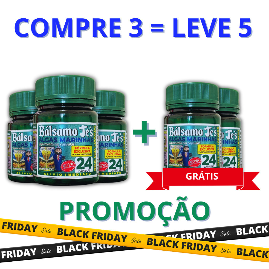 Kit 5 Potes Bálsamo Je's Algas Marinhas Suplemento Natural - 24 Cápsulas 500mg - Revenda