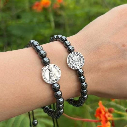 Pulseira Regulável São Bento Nossa Senhora Aparecida Hematita