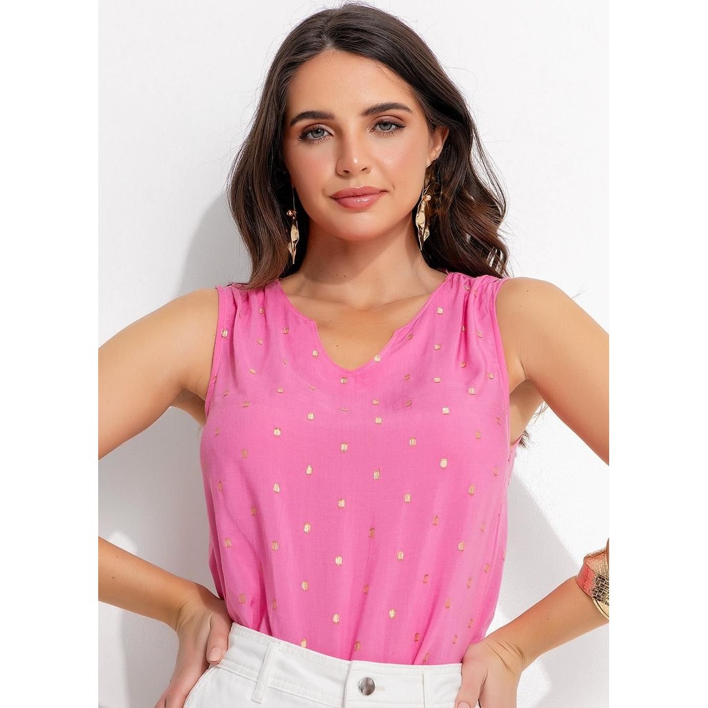 Blusa Rosa Em Viscose Plana Quintess em Oferta na Shopee