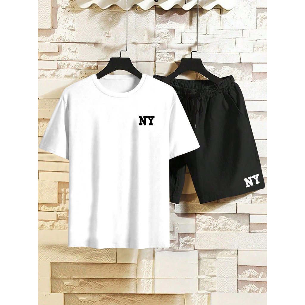Conjunto Masculino Estampada NY Kit Camiseta Streetwear Masculina + Bermuda Tactel