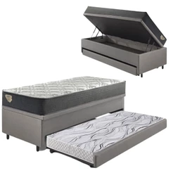 Bicama Box Baú 96x203 Cinza com Colchão Adapto Ecoflex