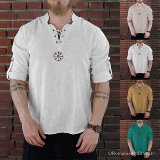 🔥12 horas de entrega🔥Camisa masculina casual de linho solto de manga comprida com decote em V T-shirt