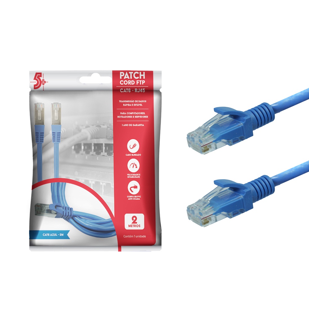 Cabo Rede 2 Metros Rj45 Cat6e Alta Qualidade 100% Cobre Azul