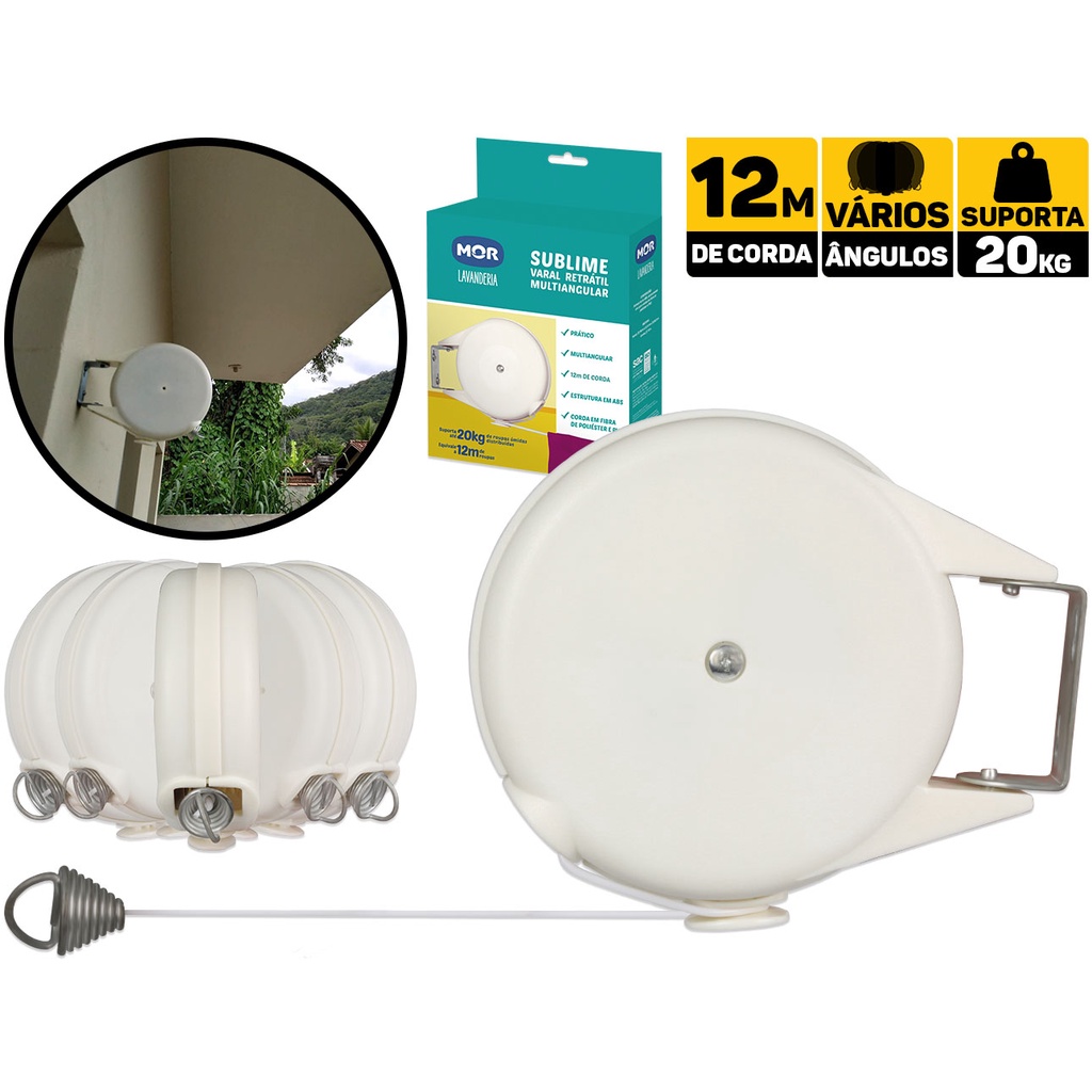 Varal Retrátil Multiangular 12 Metros Corda Automática Mor 006056 em Oferta na Shopee