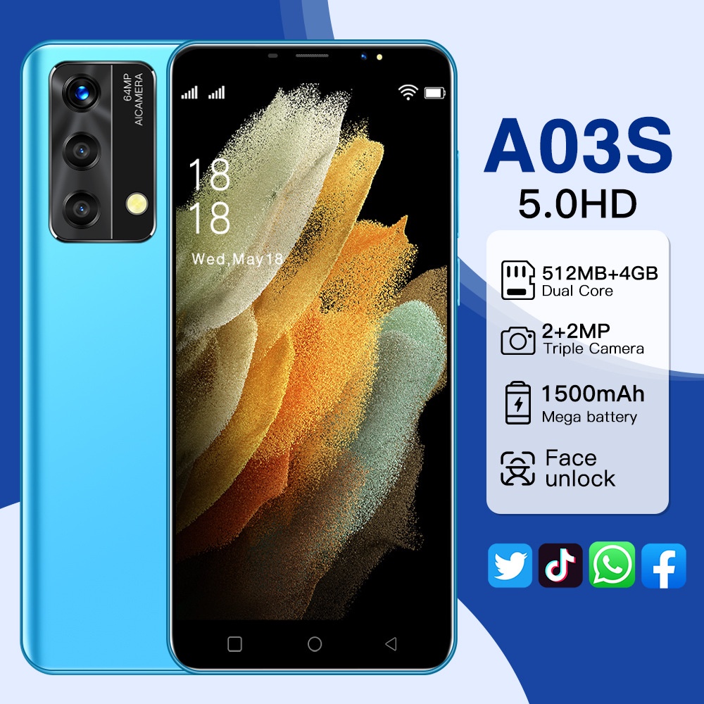 Celular Marca Novo Original A03S 5G Smartphone Rede 5.0nch 16GB + 1TB Telefones Celulares Android Desbloqueados 32MP + 64MP 5G Celular