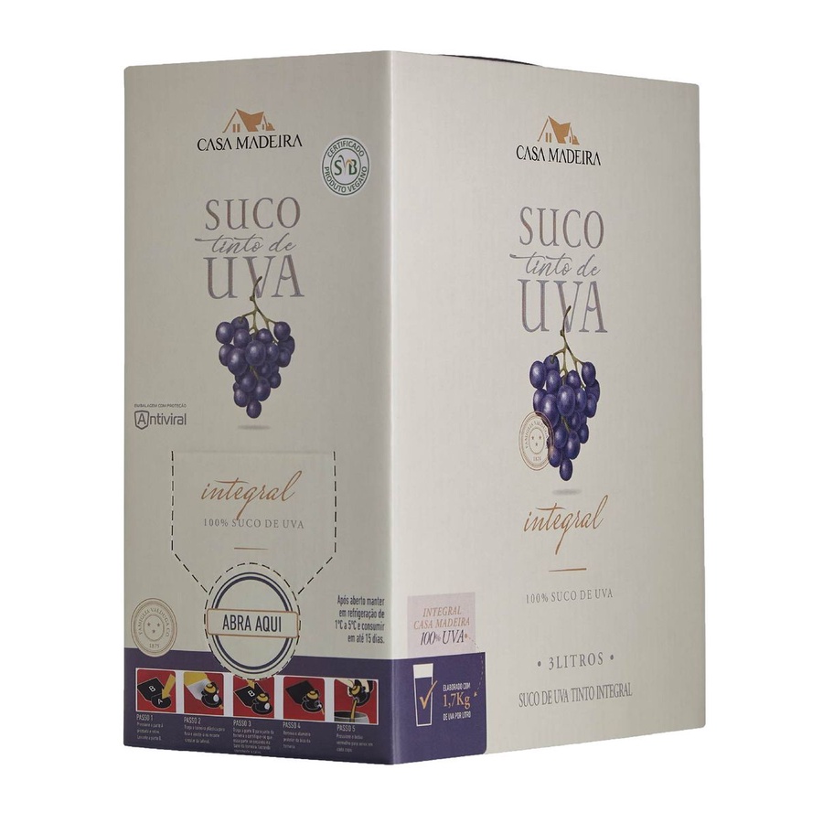 SUCO DE UVA CASA MADEIRA TINTO INTEGRAL BAG 3L em Oferta na Shopee