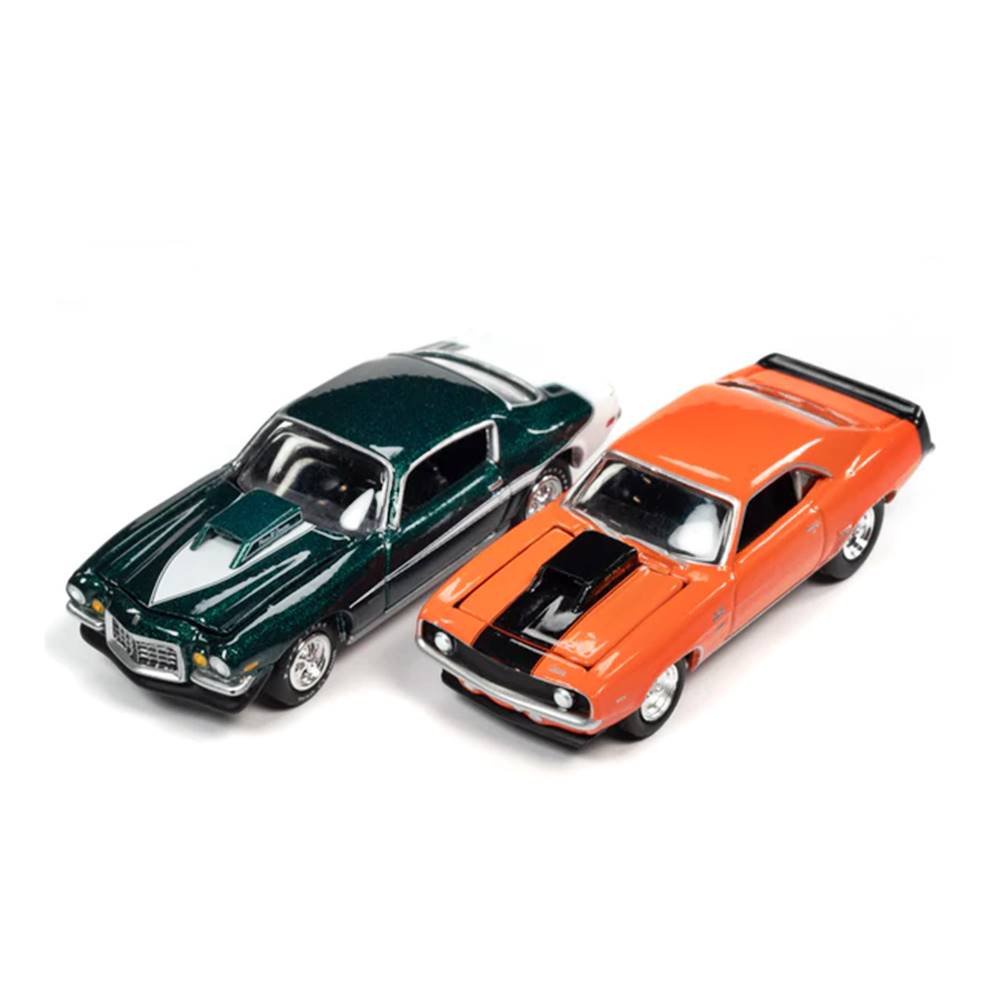 Set Miniaturas C/ 2 Carros Chevrolet Camaro ZLX (1969) / Camaro (1973) Phase III - Motion Performance - 1:64 - Johnny Lightning