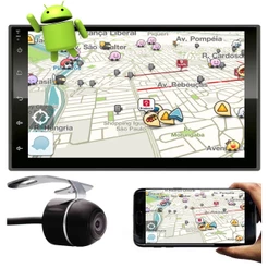 Multimídia MP5 2 Din Android E-Tech 7" Polegadas Espelhamento Bluetooth GPS USB SD Card + Câmera Ré