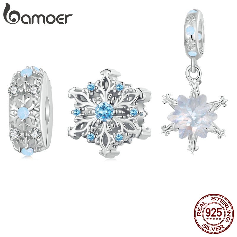 Bamoer 925 Sterling Sliver Charms Pendants Snowflake Collection Acessórios Para Pulseiras De Bricolagem - Fashion Accessories