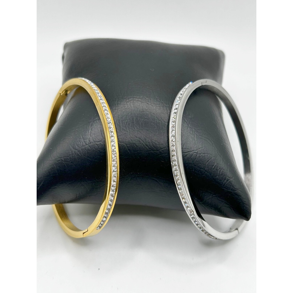 Pulseira Feminina De Aço Inoxidável Com Rebite De Zircão De Linha Única em Oferta na Shopee