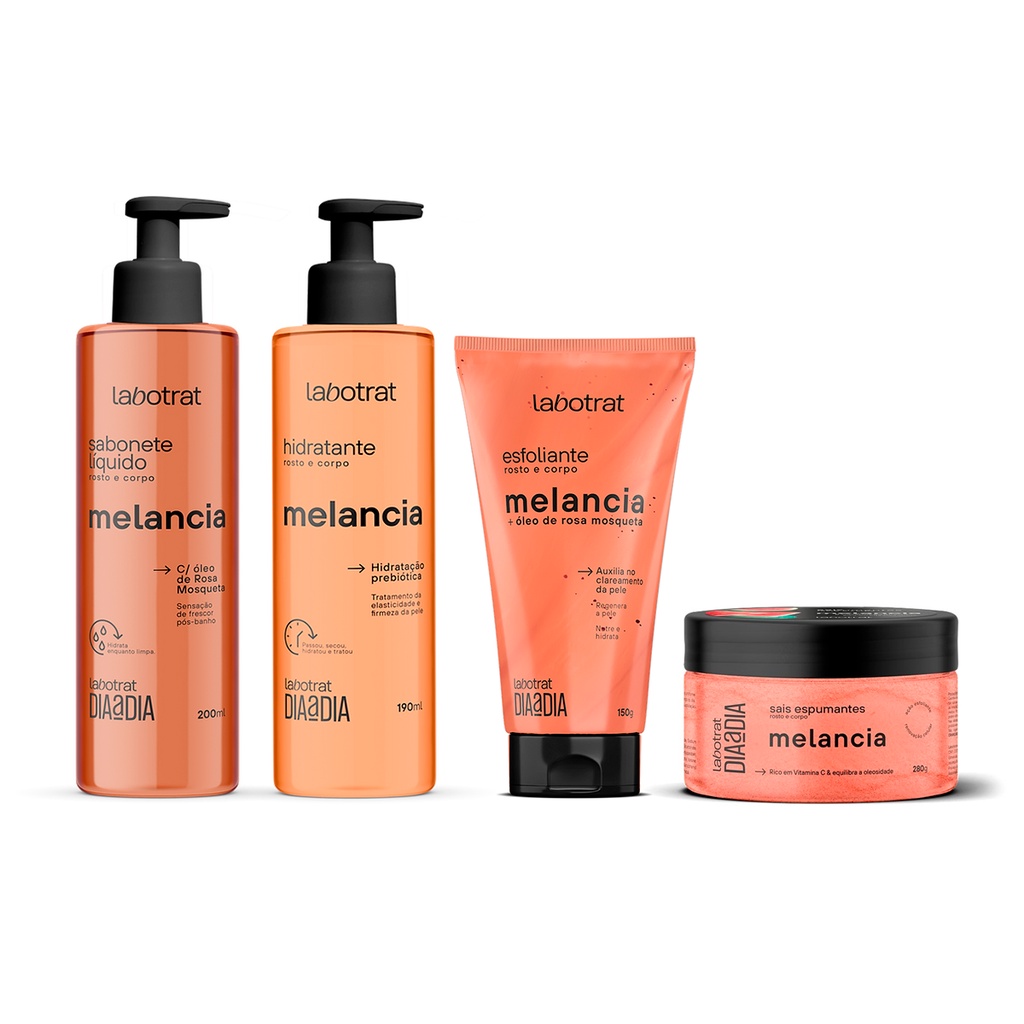 Labotrat Kit 4un Dia a Dia - 1un Sabonete + 1un Hidratante + 1un Esfoliante 150g + 1un Sais de Banho 280g - Melancia